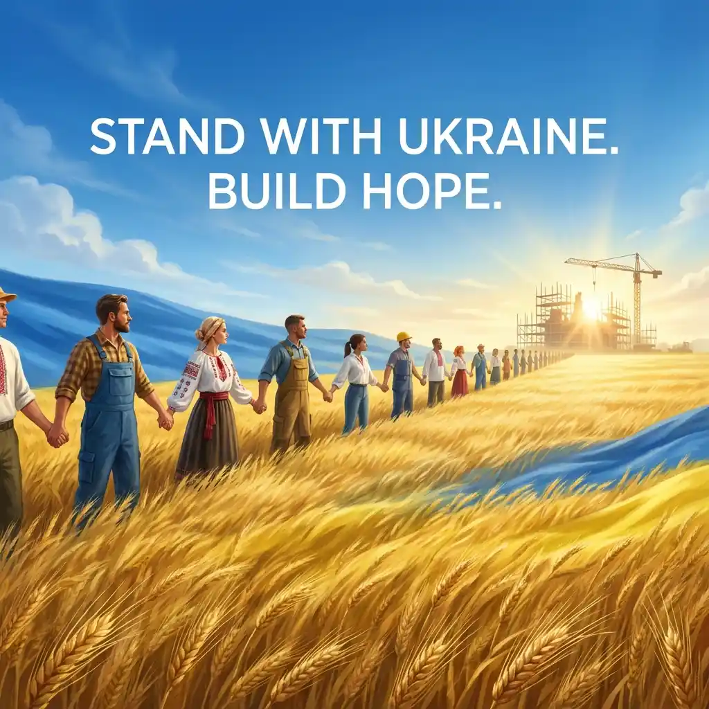 Field of wheat under blue sky representing Ukraine